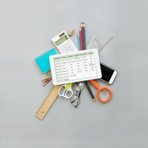 School supplies a tablet on top