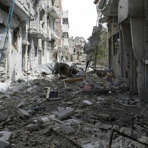 Destroyed street in Homs, Syria