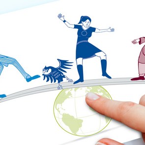 Illustrationen mit Personen als Europa, China und USA