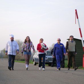 People in front of a frontier
